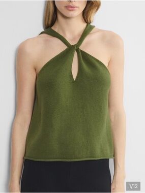 Wilfred poe top Olive Green Halter Knit Top with Twist Neck